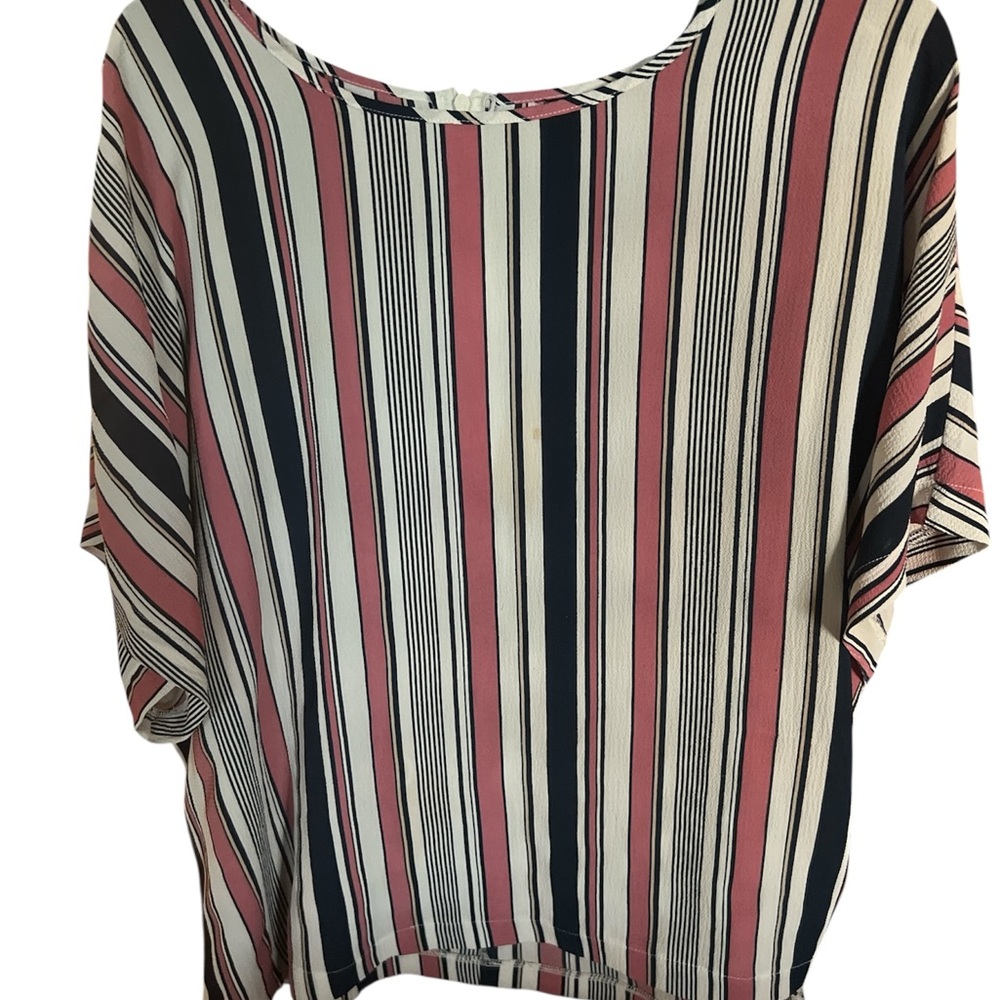 Striped Pink and navy short sleeve Women's Top